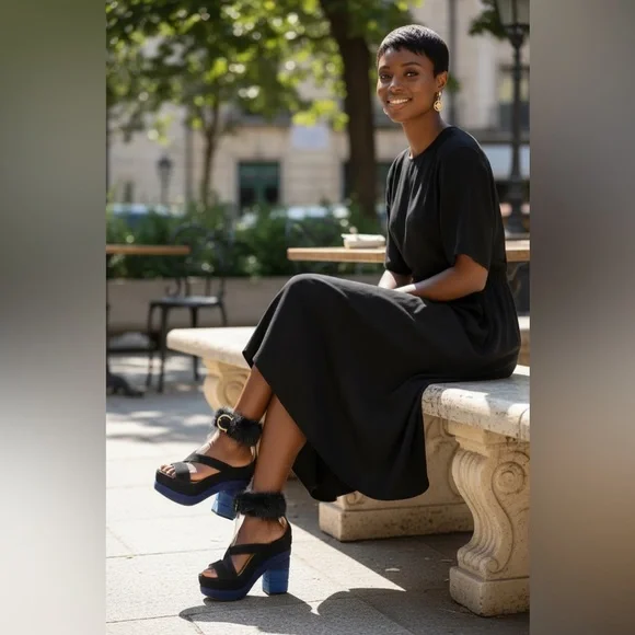 Salvatore Ferragamo suede mink platform sandals color-blocked blue black SIZE 5 - Picture 14 of 14